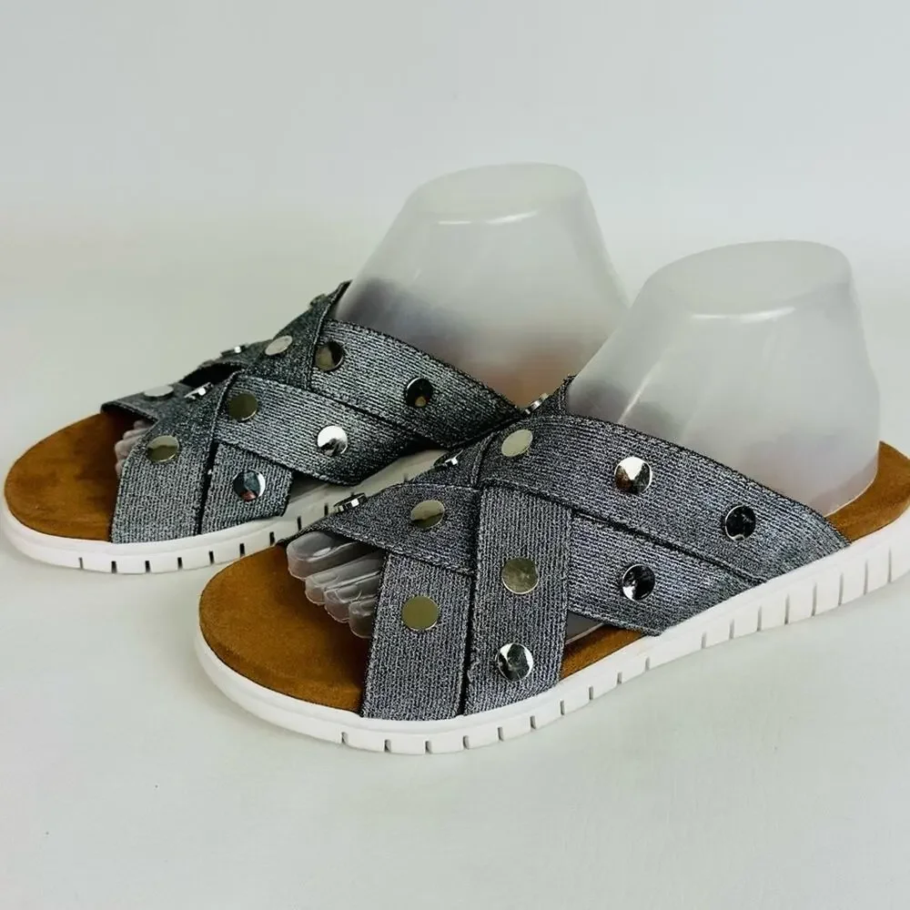Bernie Mev Womens Kim Slide Sandal Pewter Open Toe Gray Metallic‎ Sz 41 Sz 9.5